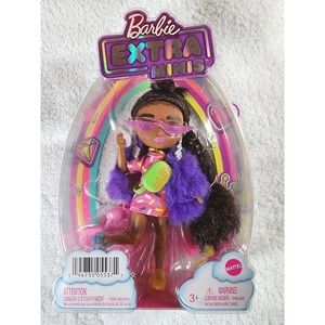 Barbie Extra Minis 5.5" Fashion Doll #1 - Natural Hair Purple Faux Fur Coat